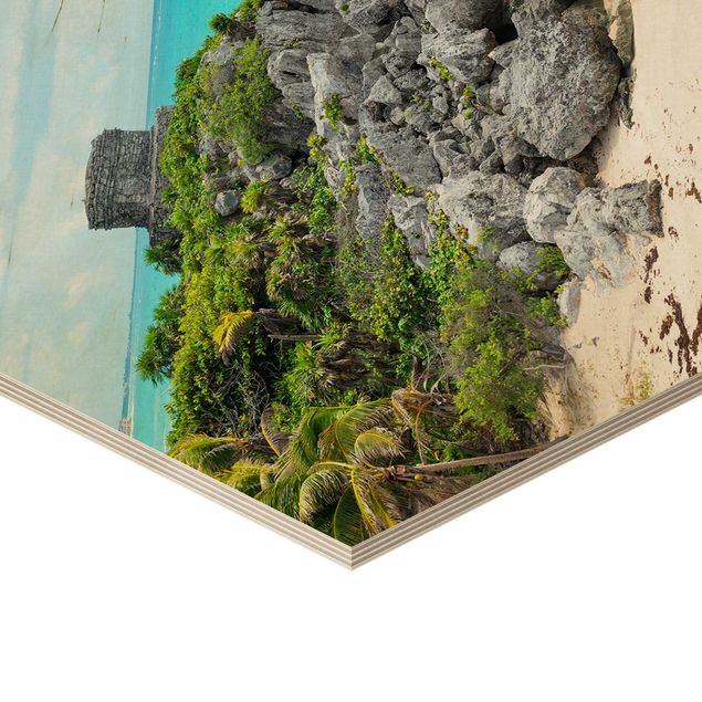Hexagons houten schilderijen Caribbean Coast Tulum Ruins