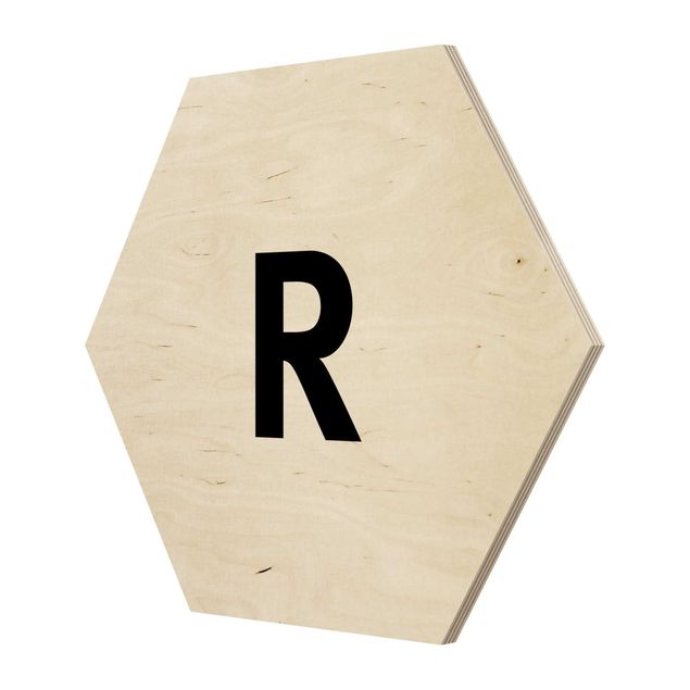 Hexagons houten schilderijen Letter White R