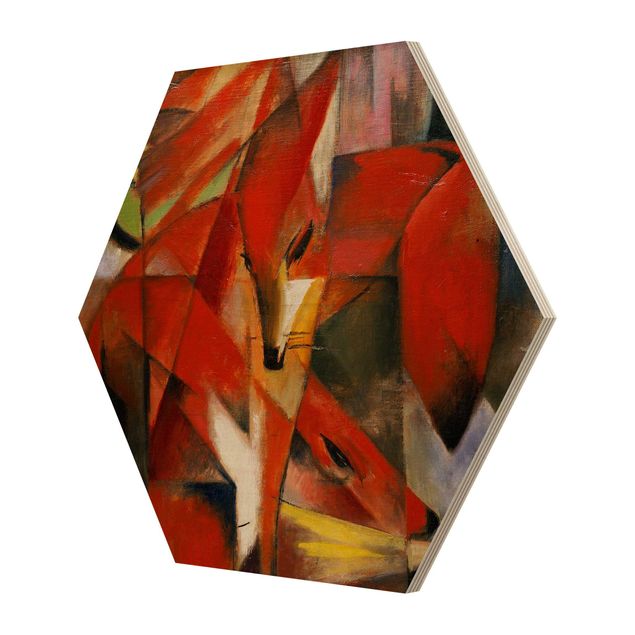 Hexagons houten schilderijen Franz Marc - Foxes