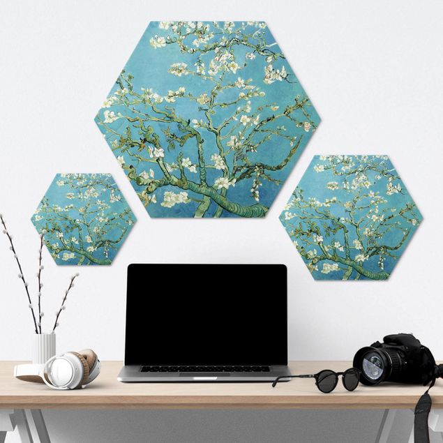 Hexagons Aluminium Dibond schilderijen Vincent Van Gogh - Almond Blossoms