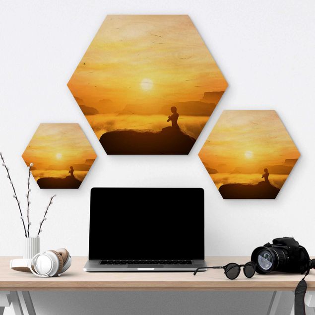 Hexagons houten schilderijen Yoga Meditation