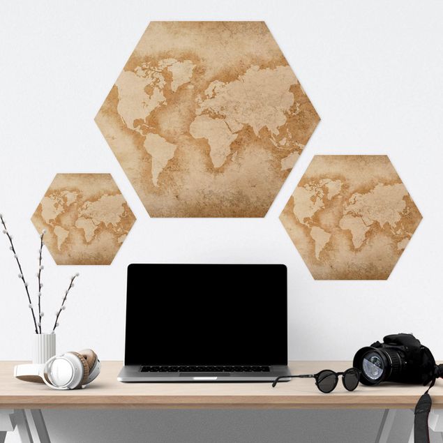 Hexagons Forex schilderijen Antique World Map
