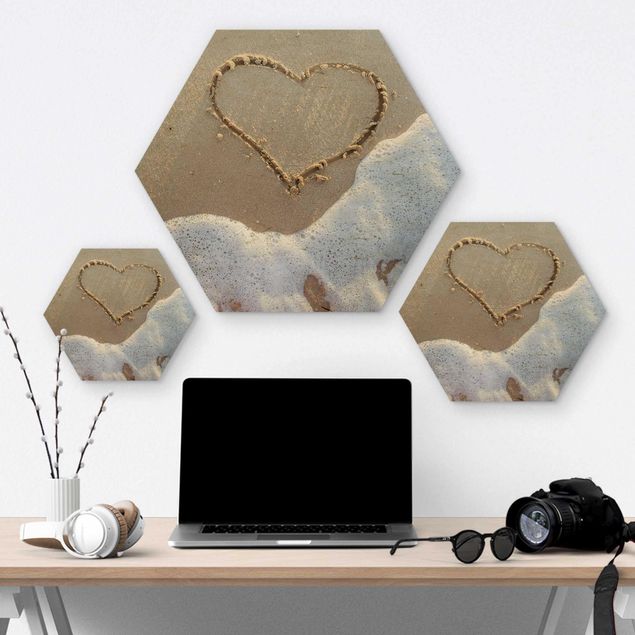 Hexagons houten schilderijen Heart On The Beach