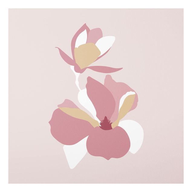 Forex schilderijen Line Art Flowers Pastel Pink