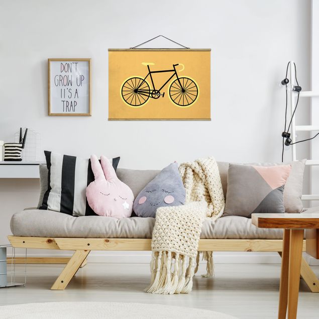 Stoffen schilderij met posterlijst Bicycle In Yellow