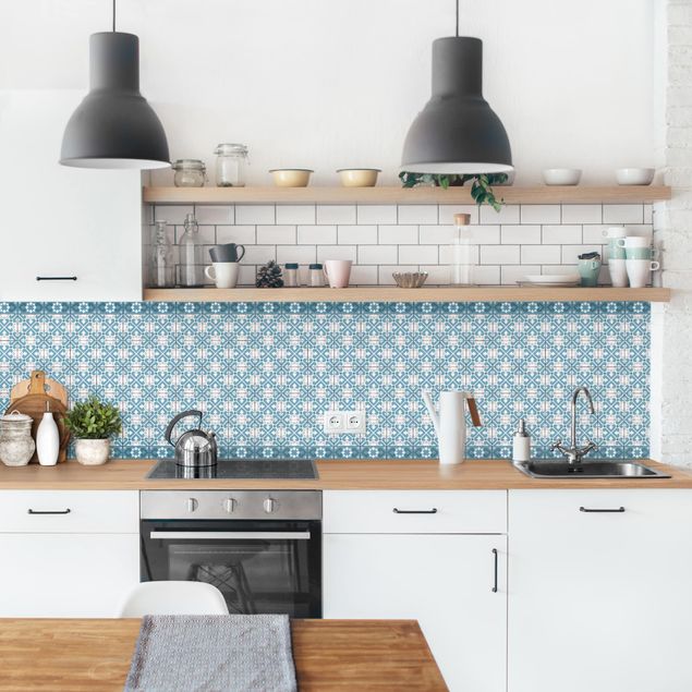 Achterkant keuken Geometrical Tile Mix Hearts Blue Grey