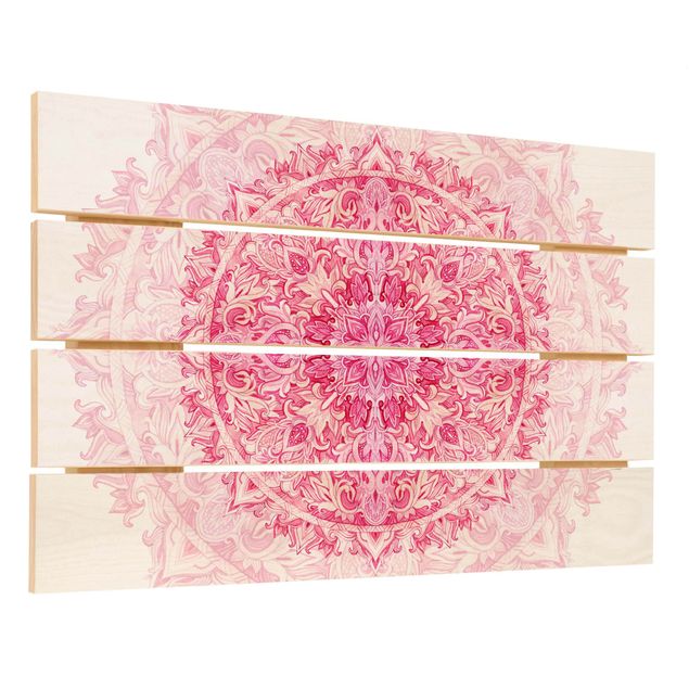 Houten schilderijen op plank Mandala Watercolour Ornament Pink