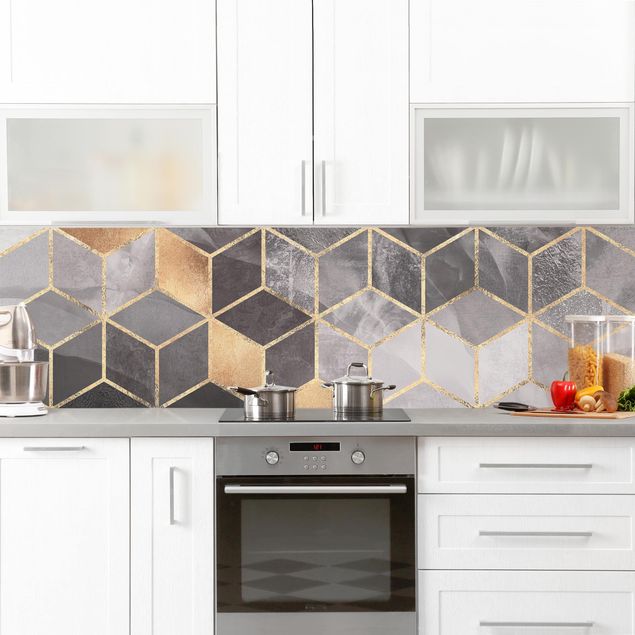 Achterwand voor keuken abstract Black And White Golden Geometry