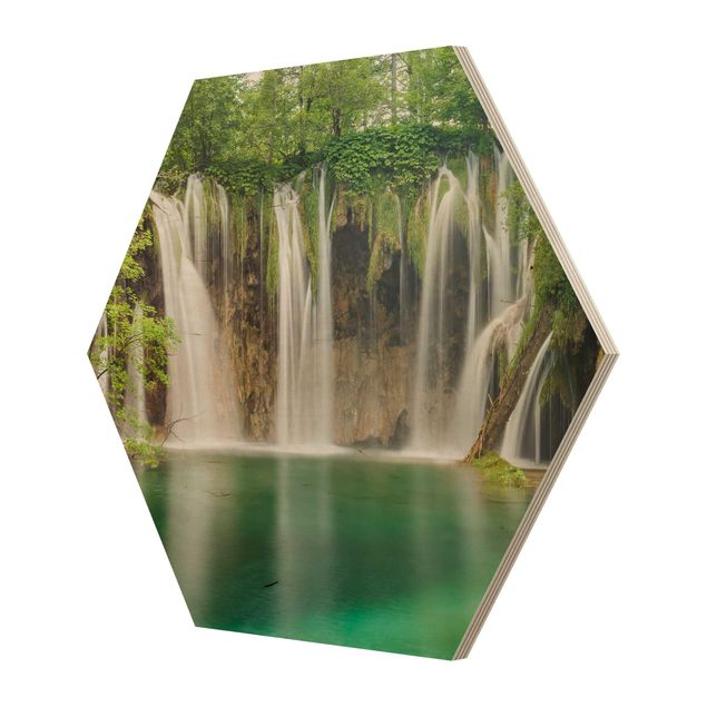 Hexagons houten schilderijen Waterfall Plitvice Lakes