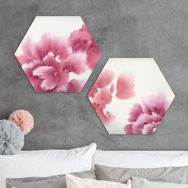 Hexagons Forex schilderijen - 2-delig Artistic Flora Set