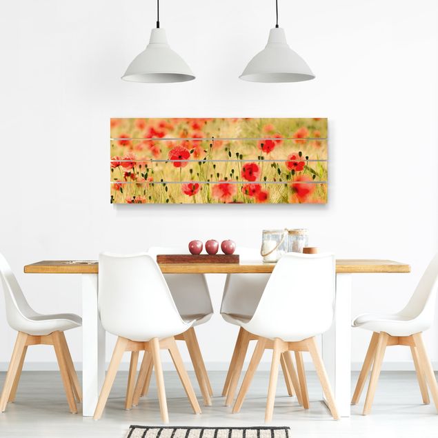Houten schilderijen op plank Summer Poppies