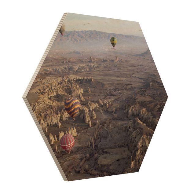 Hexagons houten schilderijen Hot Air Balloons Over Anatolia