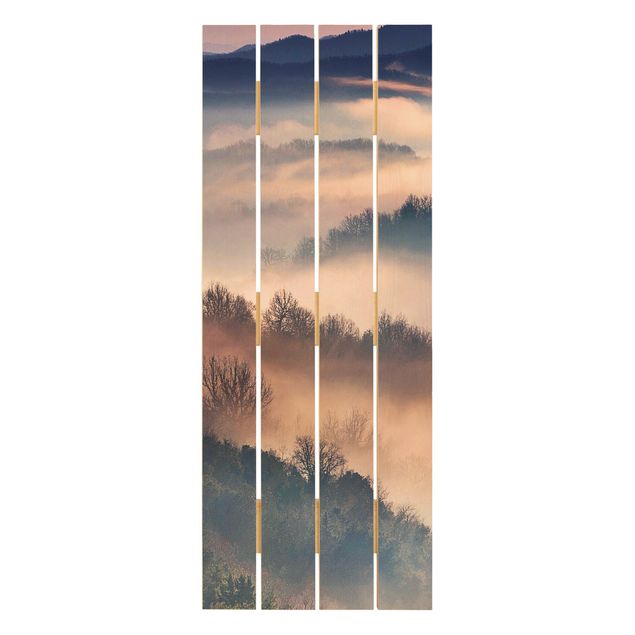 Houten schilderijen op plank Fog At Sunset