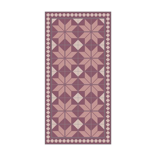rood kleed Geometrical Tiles Star Flower Antique Pink With Small Border