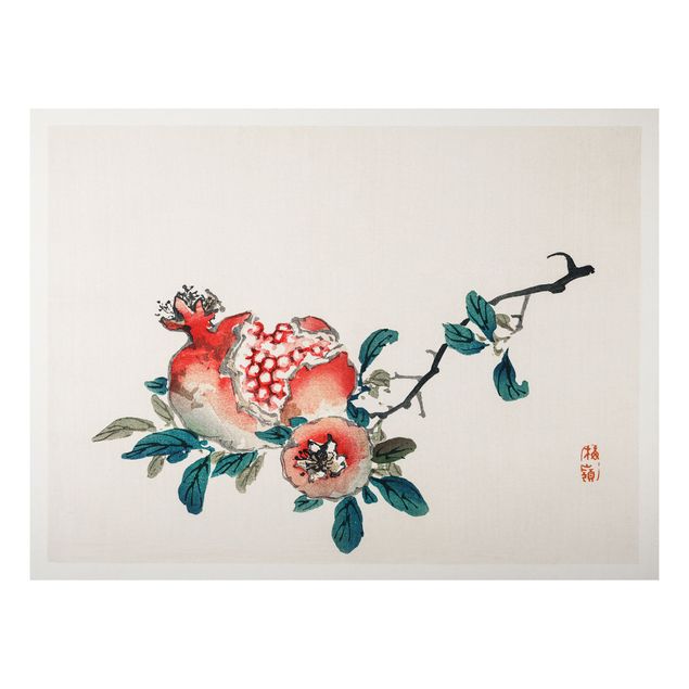 Aluminium Dibond schilderijen Asian Vintage Drawing Pomegranate
