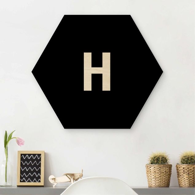 Hexagons houten schilderijen Letter Black H