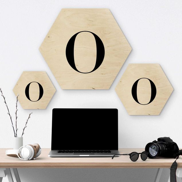 Hexagons houten schilderijen Letter Serif White O