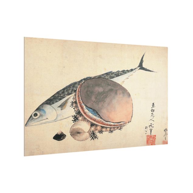 Spatscherm keuken Katsushika Hokusai - Mackerel And Sea Shells