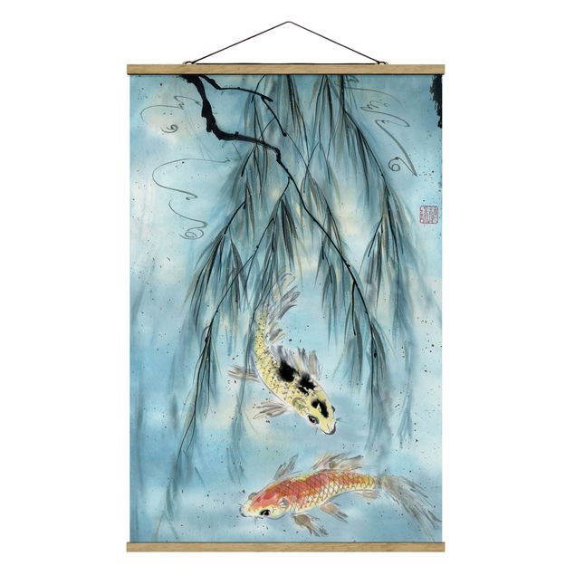 Stoffen schilderij met posterlijst Japanese Watercolour Drawing Goldfish II