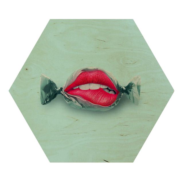 Hexagons houten schilderijen Candy With Lips