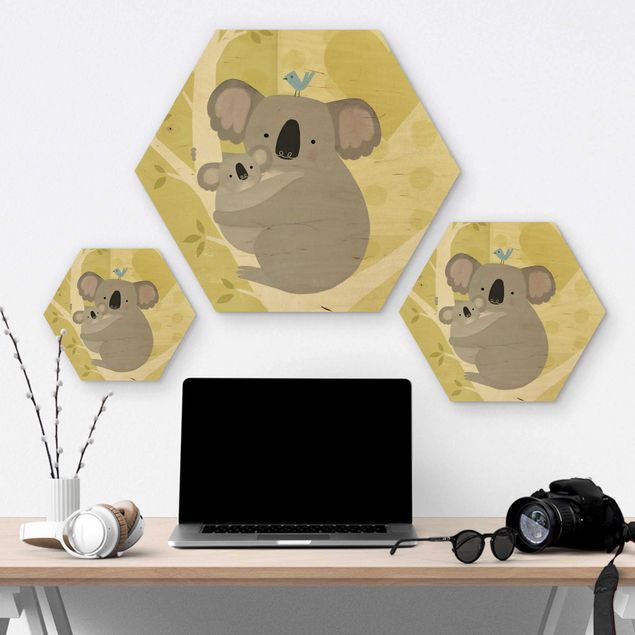 Hexagons houten schilderijen Mum And I - Koalas