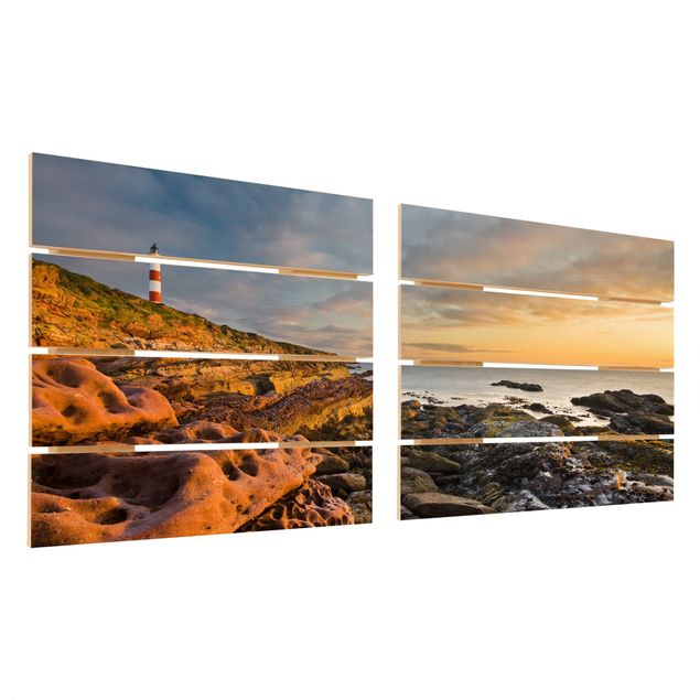 Houten schilderijen op plank - 2-delig Tarbat Ness Ocean & Lighthouse At Sunset
