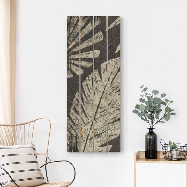 Houten schilderijen op plank Palm Leaves Dark Grey Backdrop