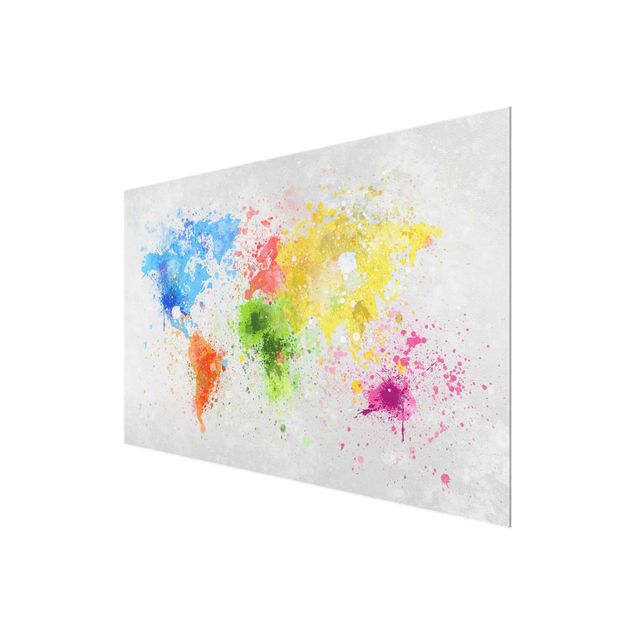 Glasschilderijen Colourful Splodges World Map