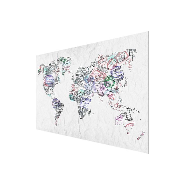Glasschilderijen Passport Stamp World Map