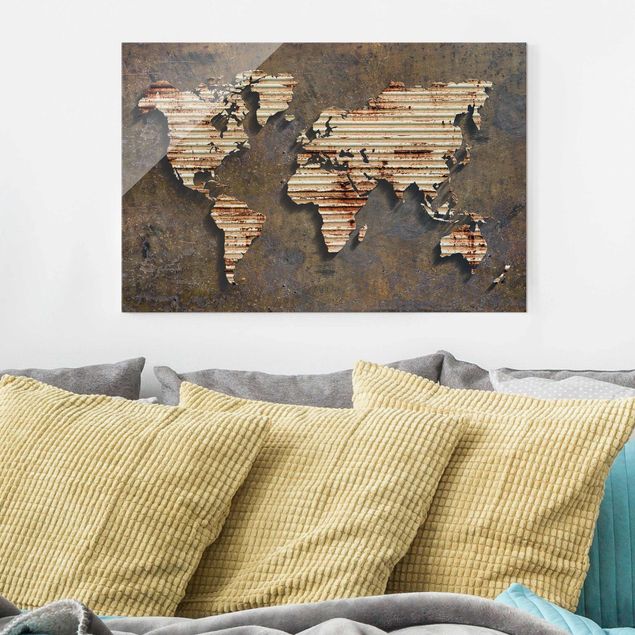 Glasschilderijen Rust World Map