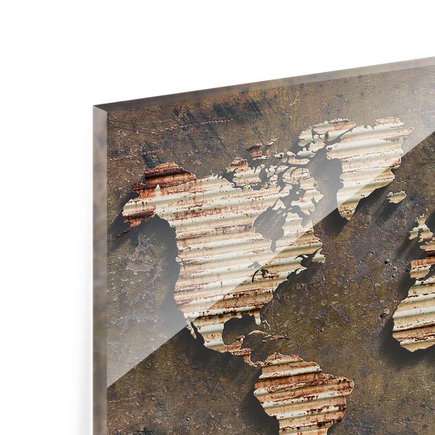 Glasschilderijen Rust World Map