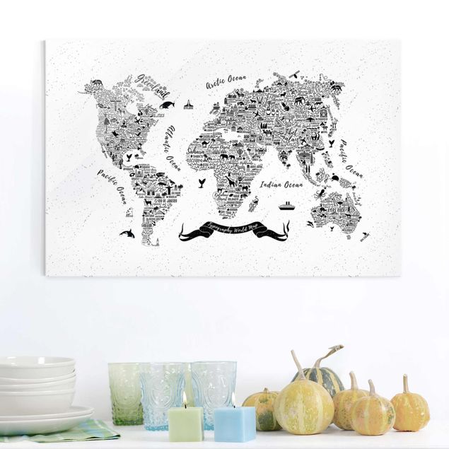 Glas Magnetboard Typography World Map White