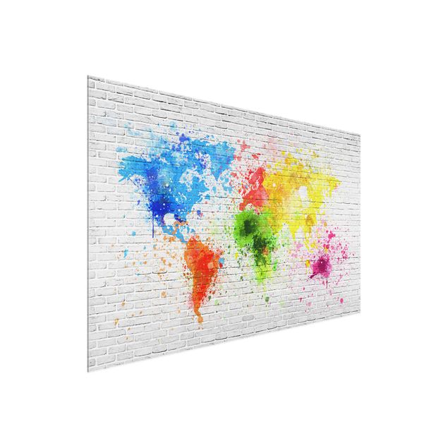 Glasschilderijen White Brick Wall World Map