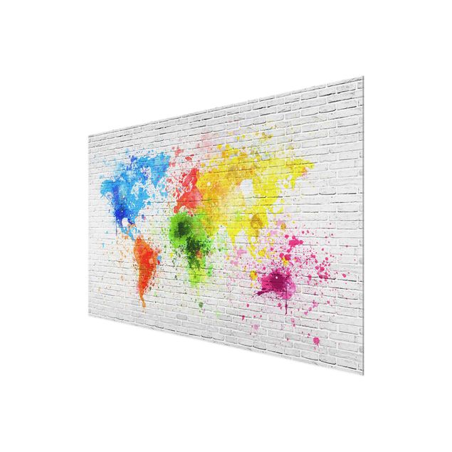 Glasschilderijen White Brick Wall World Map
