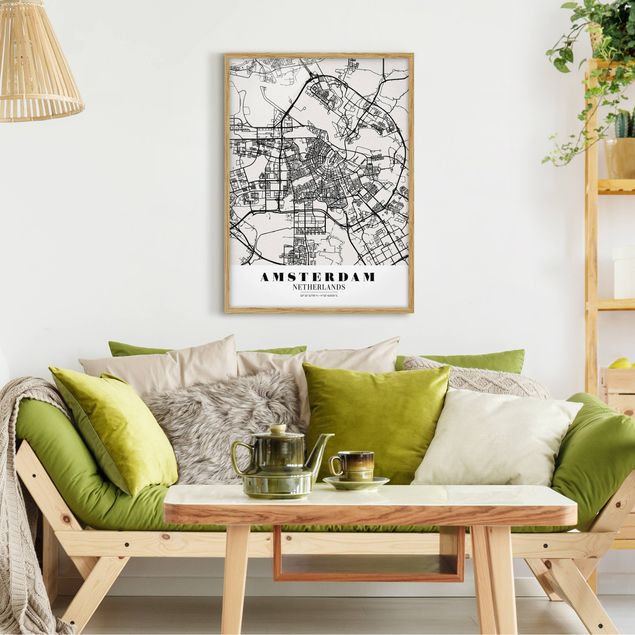 Ingelijste posters Amsterdam City Map - Classic