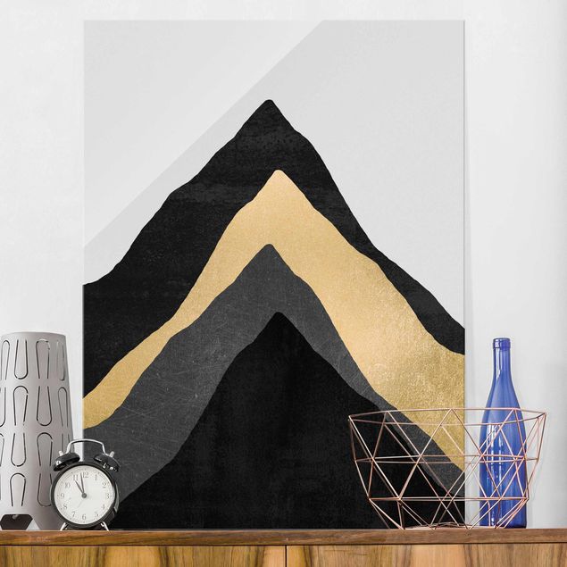 Glasschilderijen Golden Mountain Black White