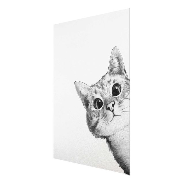 Glasschilderijen Illustration Cat Drawing Black And White