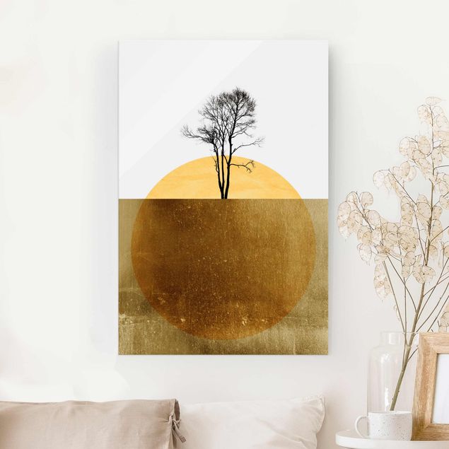 Glas Magnetboard Golden Sun With Tree