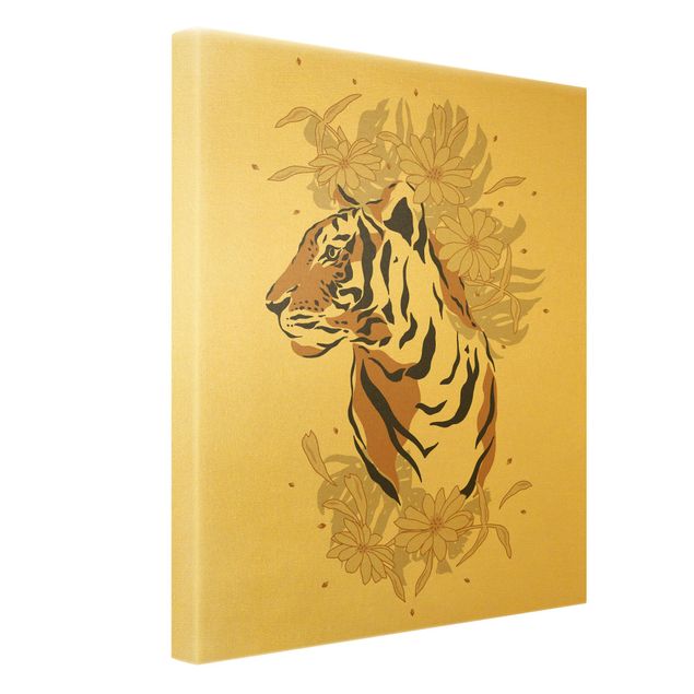 Canvas schilderijen - Goud Safari Animals - Portrait Tiger