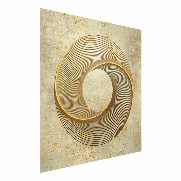 Glasschilderijen Line Art Circling Spirale Gold