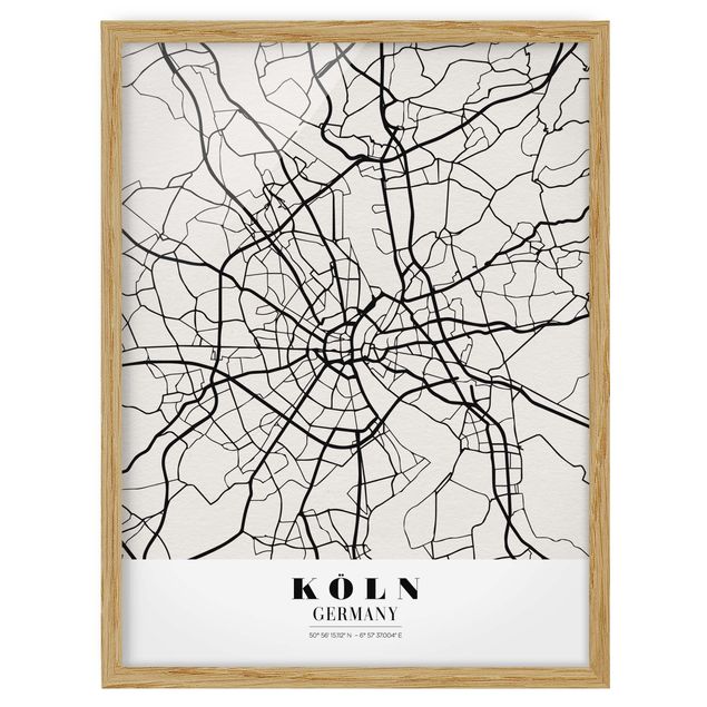 Ingelijste posters Cologne City Map - Classic