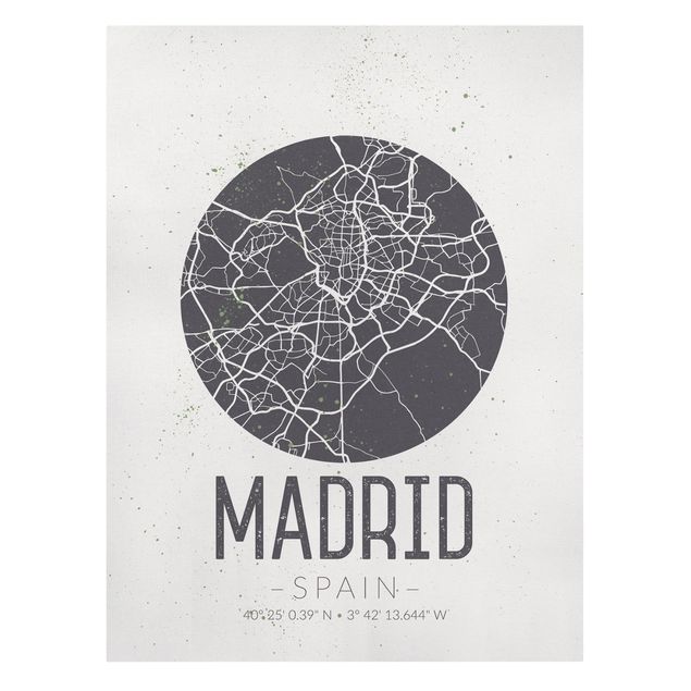Canvas schilderijen Madrid City Map - Retro