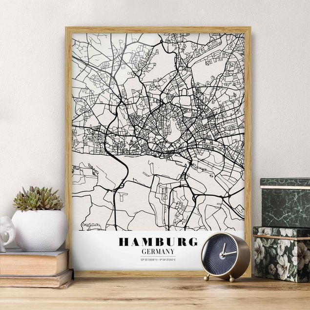 Ingelijste posters Hamburg City Map - Classic