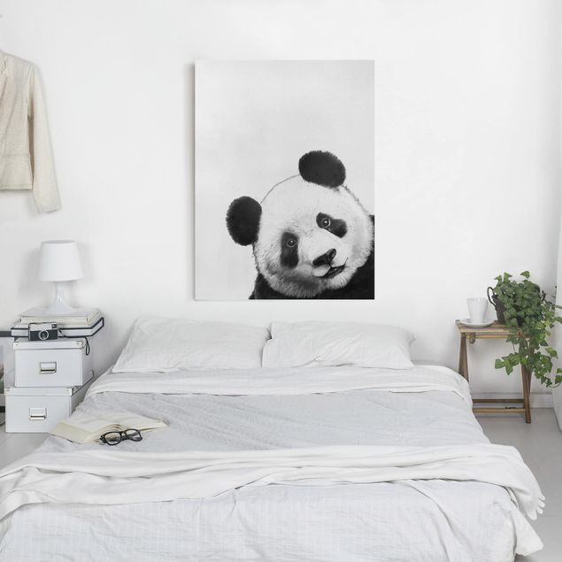 Canvas schilderijen Illustration Panda Black And White Drawing
