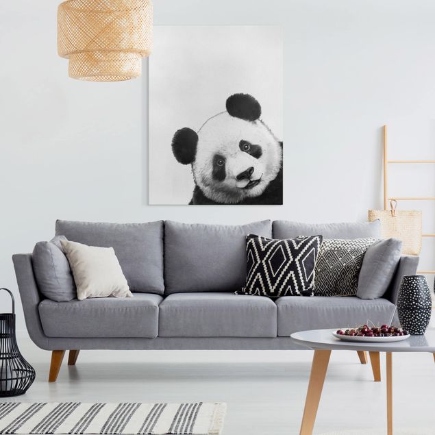 Canvas schilderijen Illustration Panda Black And White Drawing