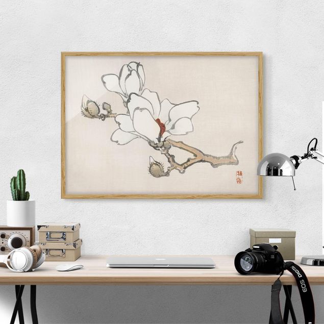Ingelijste posters Asian Vintage Drawing White Magnolia
