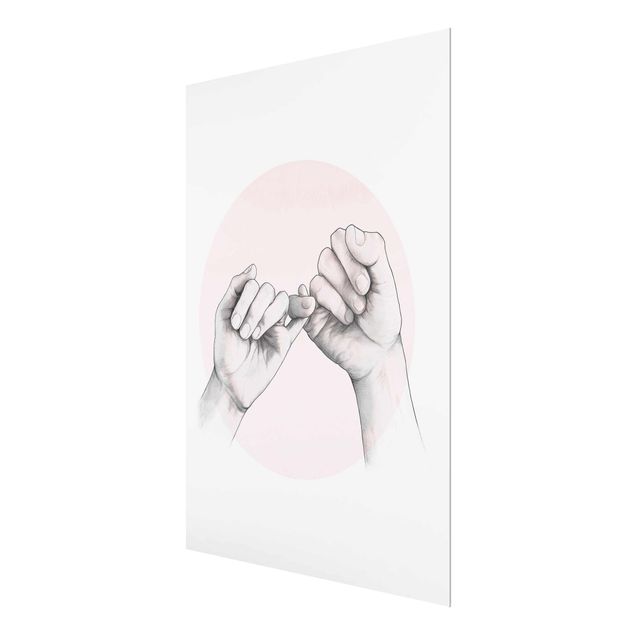 Glasschilderijen Illustration Hands Friendship Circle Pink White
