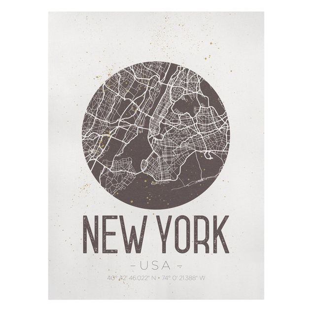 Canvas schilderijen New York City Map - Retro