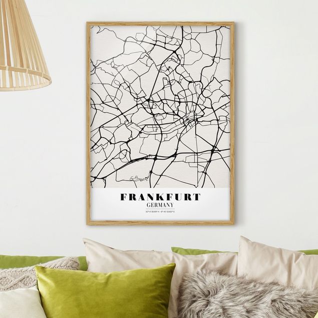 Ingelijste posters Frankfurt City City Map - Classical