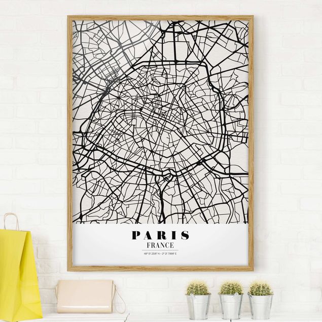 Ingelijste posters Paris City Map - Classic